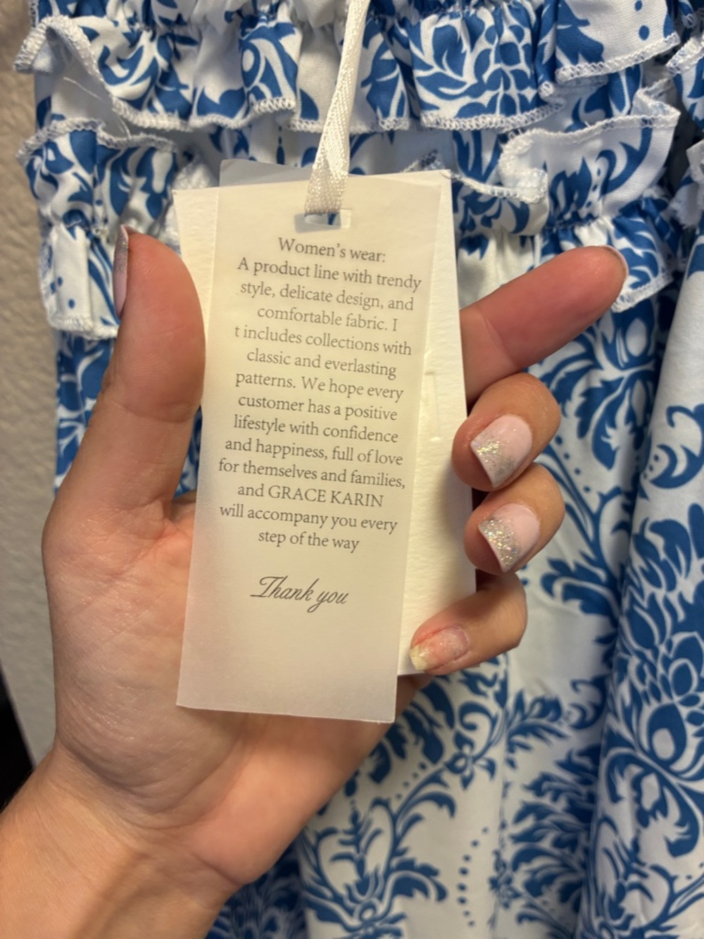 GRACE KARIN Women's blue and white patterned Maxi Boho Dress NWT - Picture 14 of 14